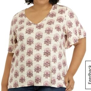 Wonderly Cream and Pink Patterned Short Sleeve Top